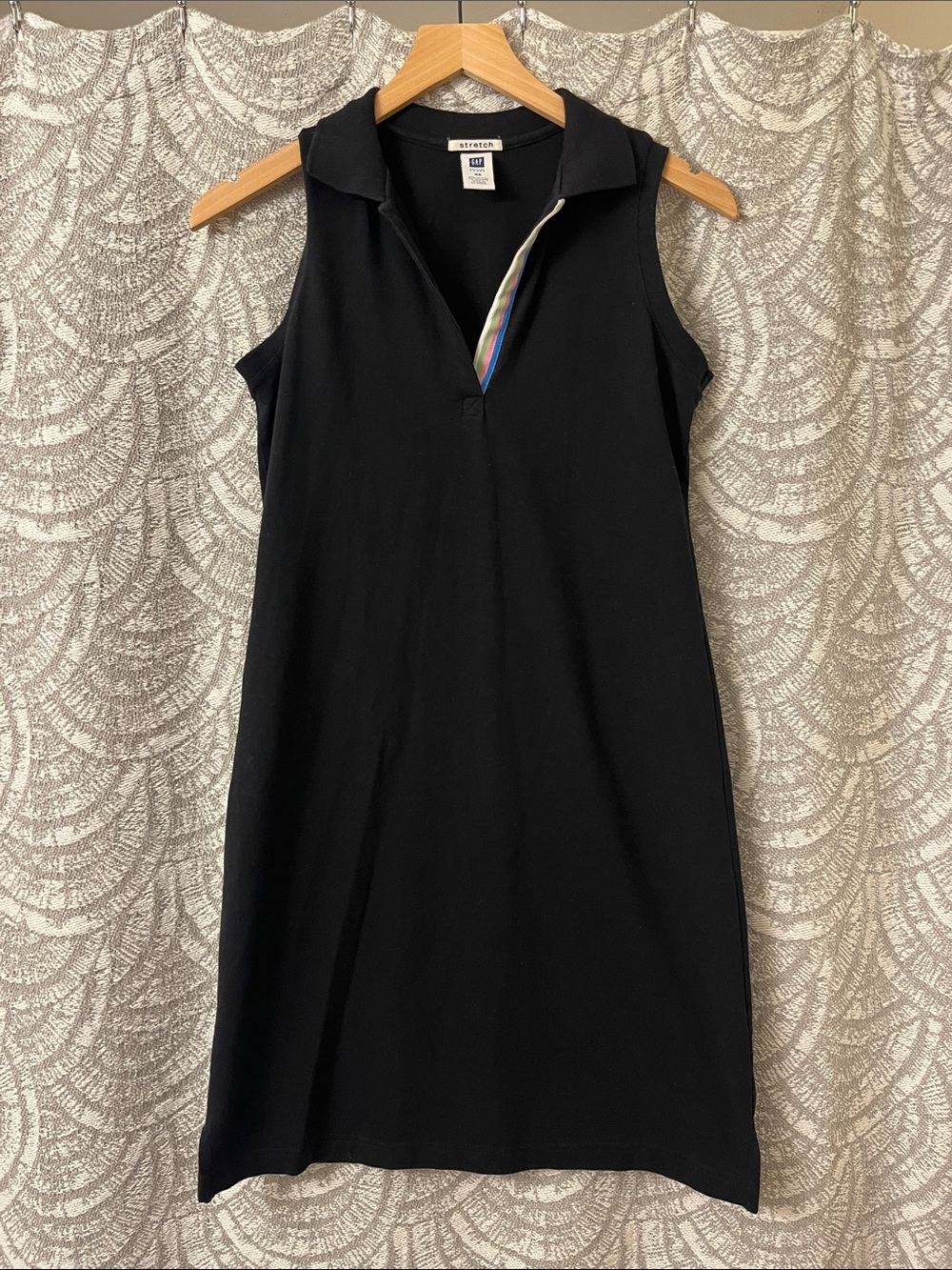 GAP Black Sleeveless Polo Mini Dress with Subtle Rainbow Placket